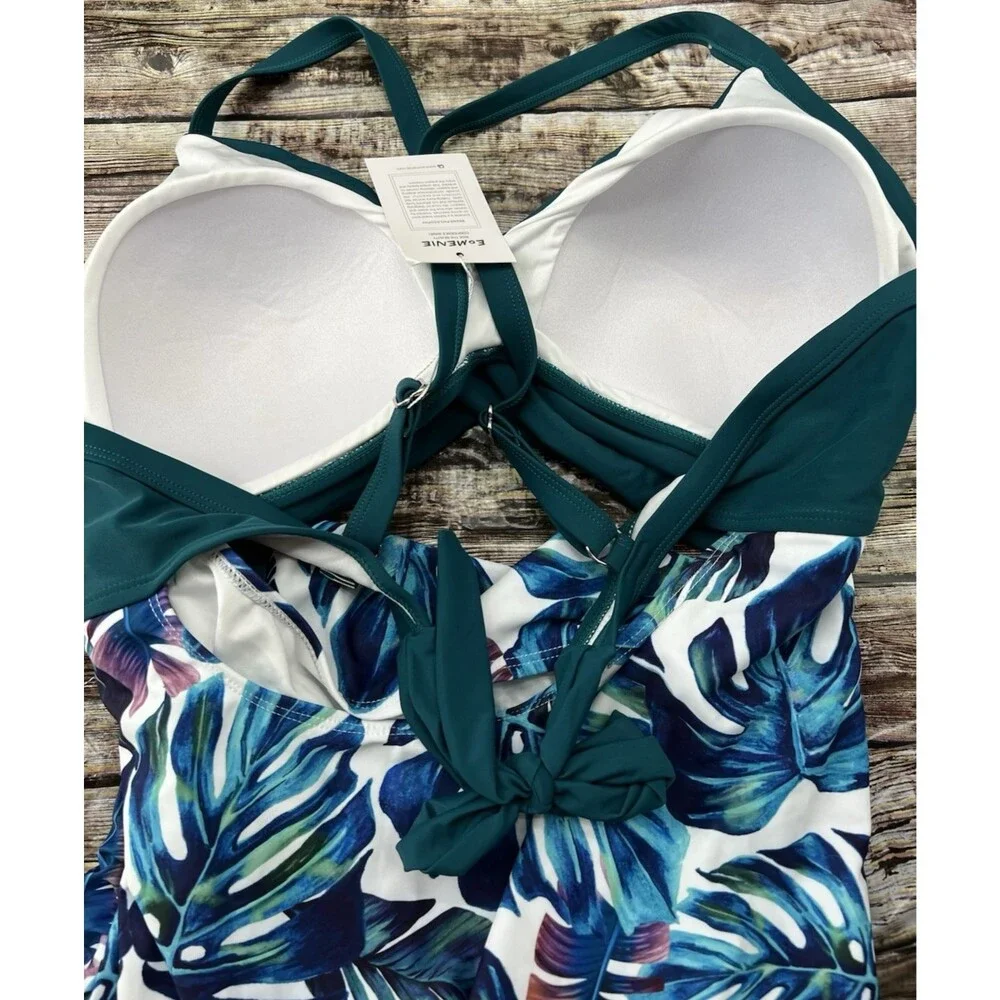 Eomenie Halter Conservative One-Piece Cutout Swimsuit Women's Size 2XL